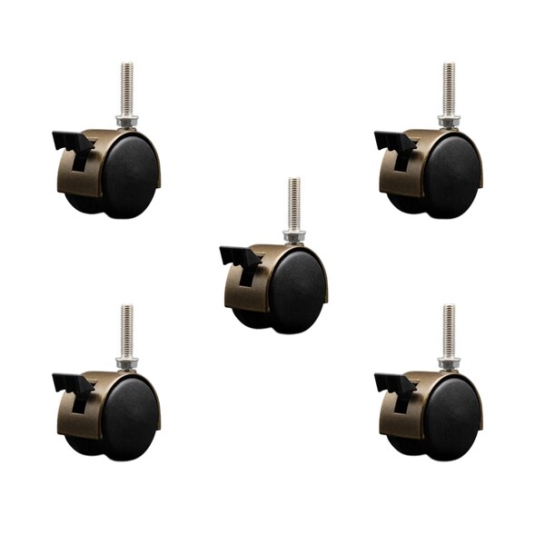 Service Caster 2'' Antique Metal Hood Twin Caster Locking Nylon Wheel 3/8 Thread Stem, 5PK SCC-TS02S50D-NYS-WA-B-381615-5 - main